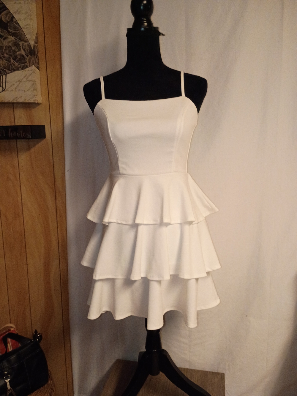 Trixxi White Tiered Peplum Spaghetti Strap Dress